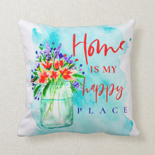 Almofada Cóta Aquarela Mason Jar Flores Para Casa Feliz Lug