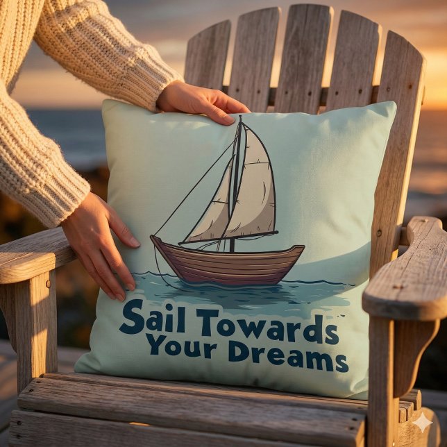 Almofada Cotação Náutica Inspiradora Vintage Sailboat (Vintage Sailboat Nautical Inspirational Quote Throw Pillow Mockup A)