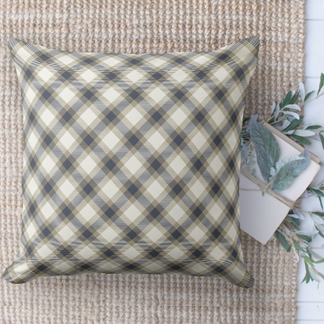 Almofada Cotocha Azul e Beige da Fazenda Moderna (throw pillow farmhouse pillows country blue, tan and cream plaid throw pillow )