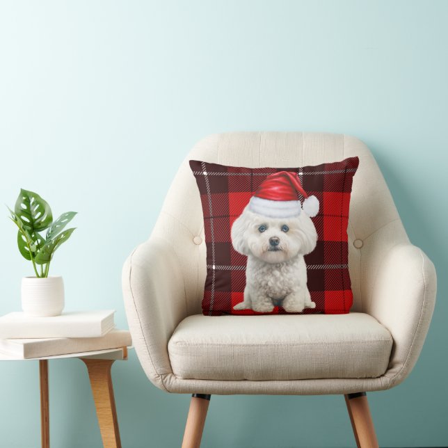 Almofada Coton de Tulear Cão Vermelho Xadrez Natal (Cadeira)