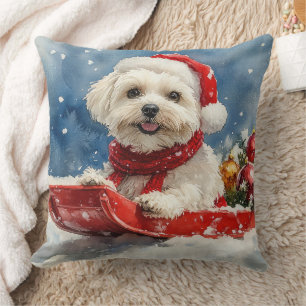 Almofada Coton De Tulear em Trenó Deixe Nevar Natal
