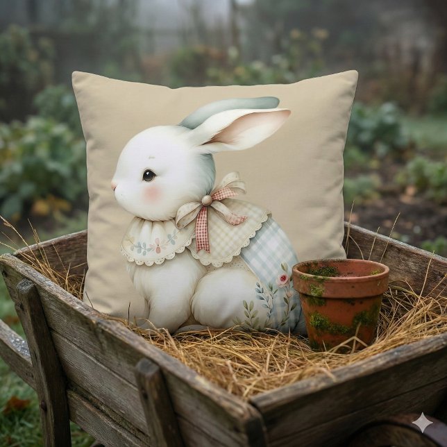 Almofada Cottagecore Charme de Coelho (Cottagecore Bunny Charm Throw Pillow Mockup C)