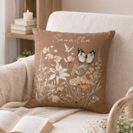 Almofada Cottagecore Floral e Borboletas Personalizados