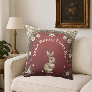Almofada Cottagecore Greenery Burgundy Some Bunny Loves Me 