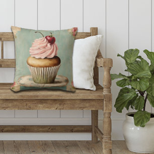 Almofada Cottagecore Vintage País Francês Rosa Cupcake 