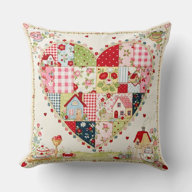 Almofada Country Style Patchwork Heart . (Frente)