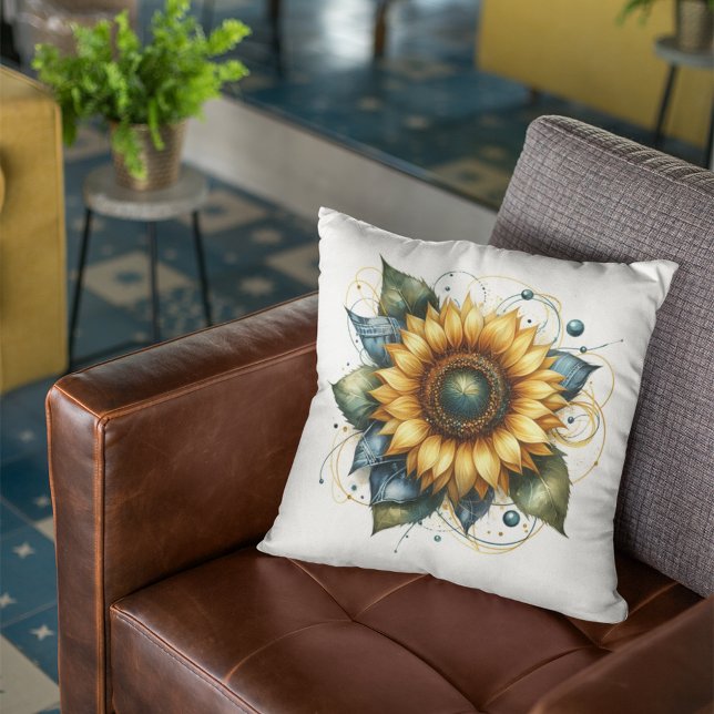 Almofada Country Sunflower and Rustic Denim Blue Jean (Criador carregado)