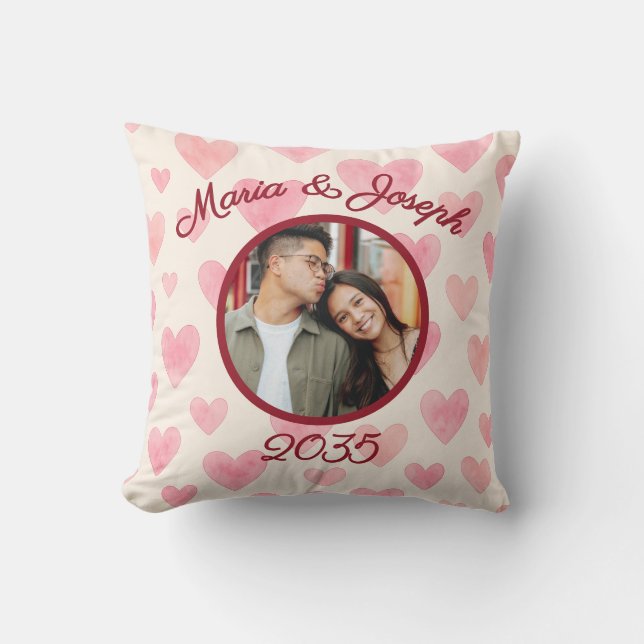 Almofada Couple’s Love Photo Watercolor Heart Pillow (Frente)