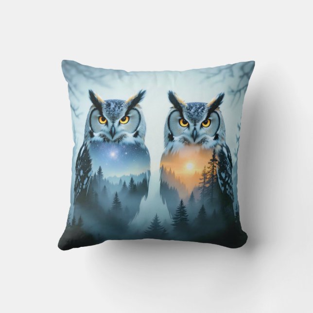 Almofada Couple's Owl Night and Day Throw Pillow (Verso)