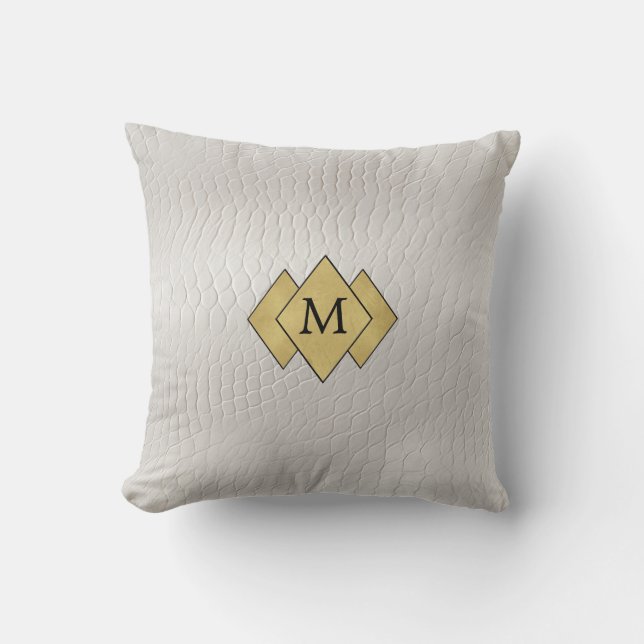 Almofada Couro Branco Clássico Personalizado Faux (Frente)