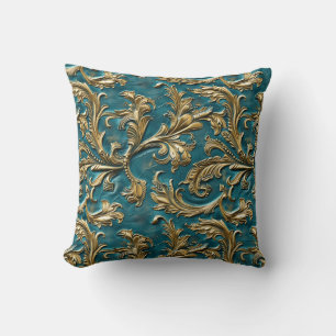 Almofada Couro de vintage, de ouro teal