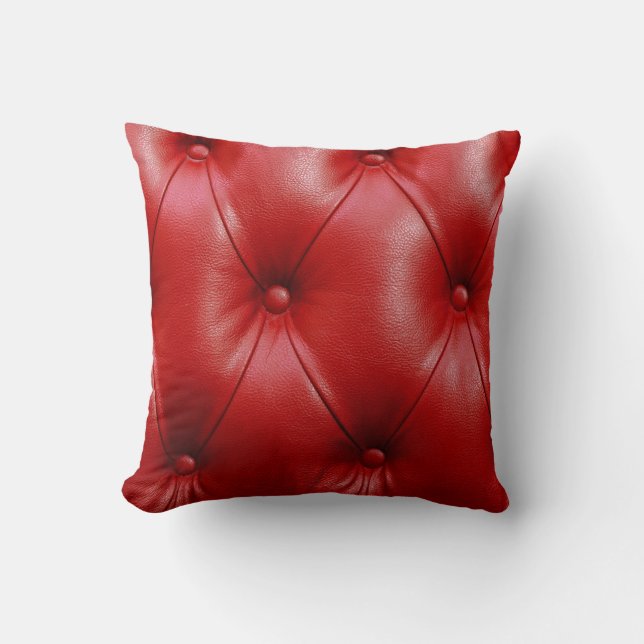 Almofada Couro Vermelho: Elegância do Padrão de Upholsteria (Frente)