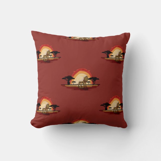 Almofada Coussin Coucher de soleil savane lion (Frente)