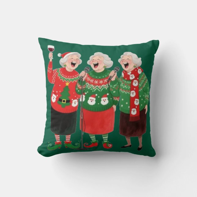 Almofada Coussin de Noël Festive pour Femmes – Pulls de Noë (Frente)