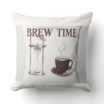 Coussin décoratif "Brew Time" – Sablier et tasse à