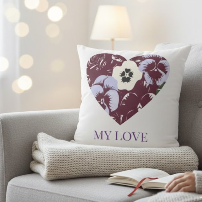 Almofada Coussin Décoratif Cœur de Violettes "MY LOVE" (Criador carregado)
