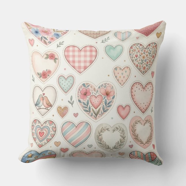 Almofada Coussin décoratif motif petits cœurs pastel (Frente)