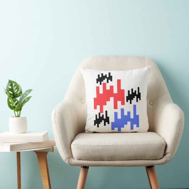 Almofada  coussin décoratif pixels rouge et bleu. (Cadeira)