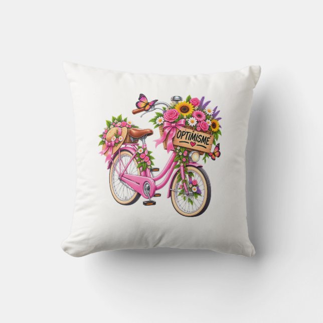 Almofada Coussin Floral « Optimisme » – Vélo Rose Fleuri et (Frente)