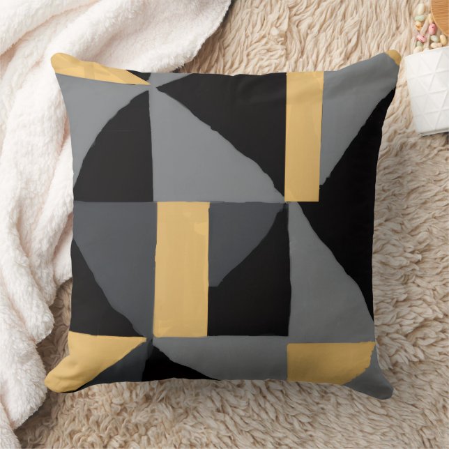 Almofada Coussin Géométrie Noir et Or | Style Artisanal (Cobertor)