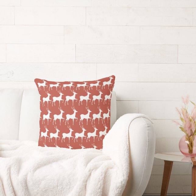 Almofada Coussin Red Reindeer Pattern Square Christmas Thro (Sofá)