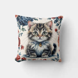 Almofada Coussin Vintage Chaton et Fleurs