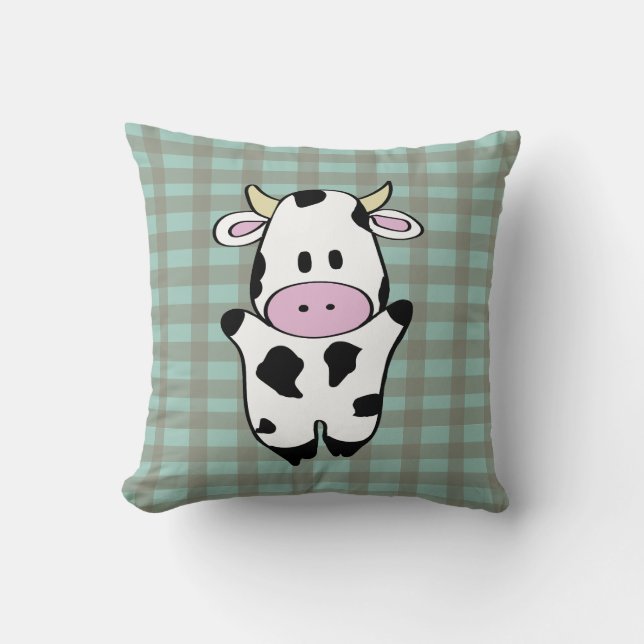 Almofada Cow, Green Gingham (Frente)