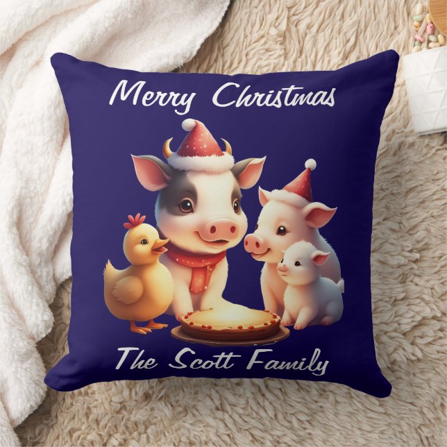 Almofada cow, lamb, pig and chicken Throw Pillow (Cobertor)