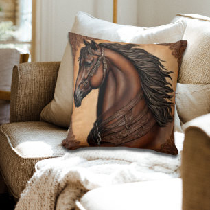 Almofada Cowboy Oeste País Equestre Cavalo Marrom Equestre