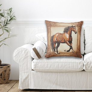 Almofada Cowboy Oeste País Equestre Cavalo Marrom Equestre
