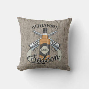 Almofada Cowboy Revolver Gun Whiskey Saloon