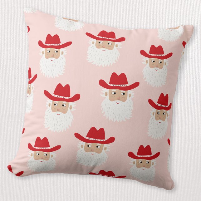 Almofada Cowboy Santa Claus Western Christmas Pink (Fun Cowboy Santa Claus Western Holidays Christmas throw pillow)