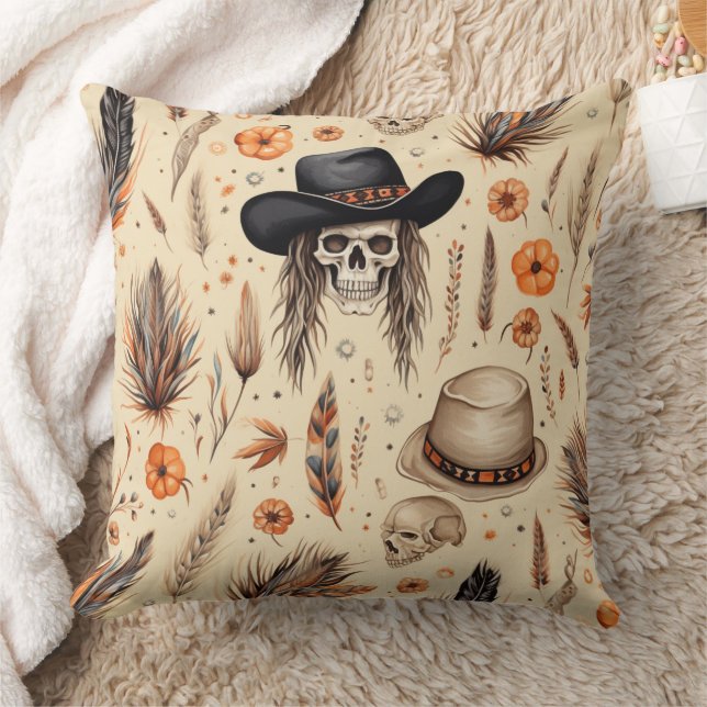 Almofada Cowboy Skull & Pumpkin Boho Padrão Sem Costura (Cobertor)