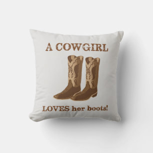 Almofada Cowgirl ama suas botas palavras castanho ocidental