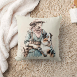 Almofada CowGirl And Dog Pastel Watercolor