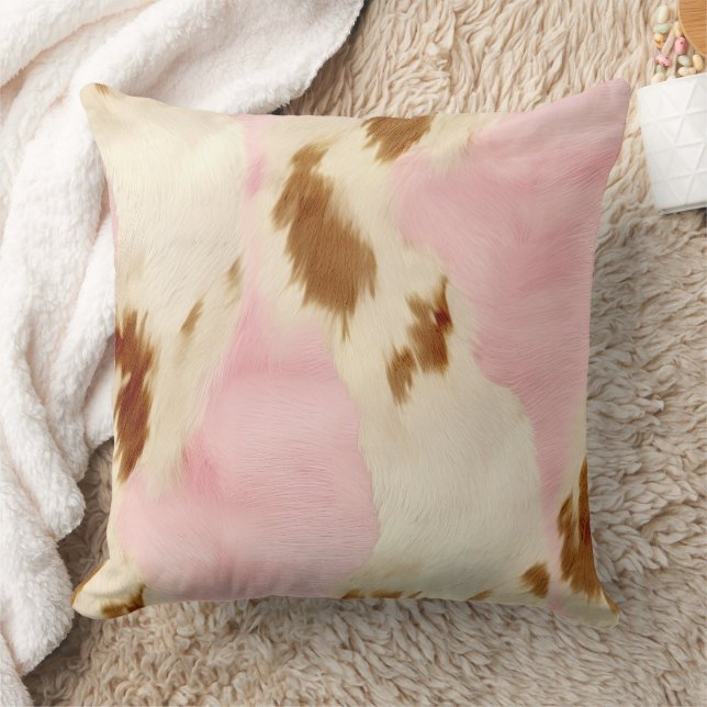 Almofada Cowgirl Pink Cream Brown Cowhide (Cobertor)