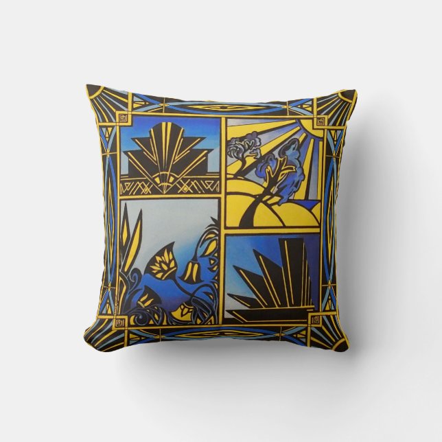 Almofada Coxim do azul do art deco (Frente)
