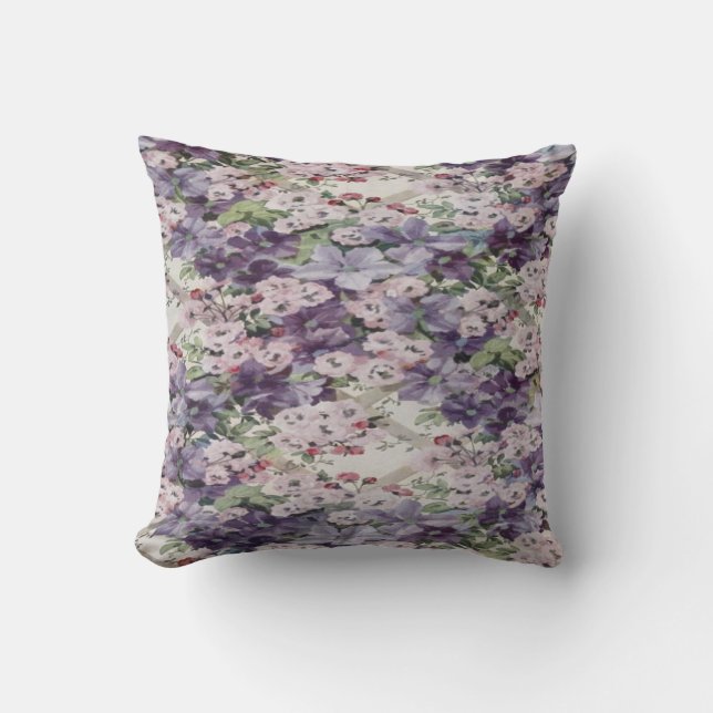 Almofada Coxim do lance da flor de cerejeira & do Clematis (Frente)