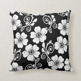 Almofada coxim floral preto e branco, coxim elegante