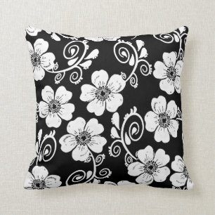 Almofada coxim floral preto e branco, coxim elegante