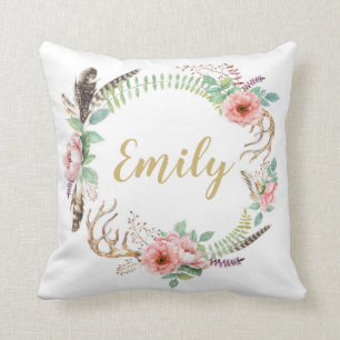 Almofada Coxim personalizado da aguarela grinalda floral