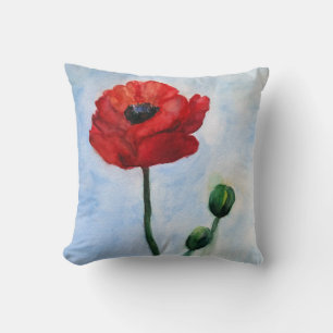 Almofada Coxim vermelho do lance da aguarela da flor da