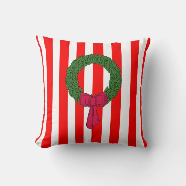 Almofada Coxins verdes vermelhos da grinalda da listra do (Frente)