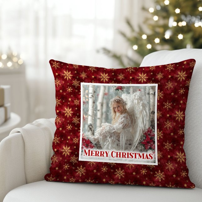 Almofada Cozy Angel Poinsettia Red Gold Festive Christmas  (Cozy Angel Poinsettia Red Gold Festive Christmas Pillow

)