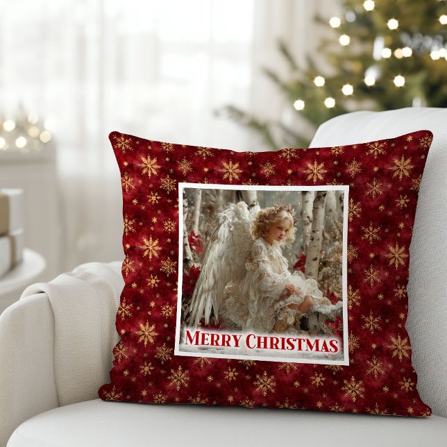 Almofada Cozy Angelic Red Gold Christmas Pillow Gift (Cozy Angelic Red Gold Christmas Pillow Gift)