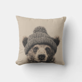 Almofada Cozy Bear in Beanie - Cute Winter Animal 