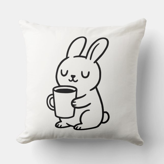 Almofada Cozy Bunny Coffee Doodle (Frente)