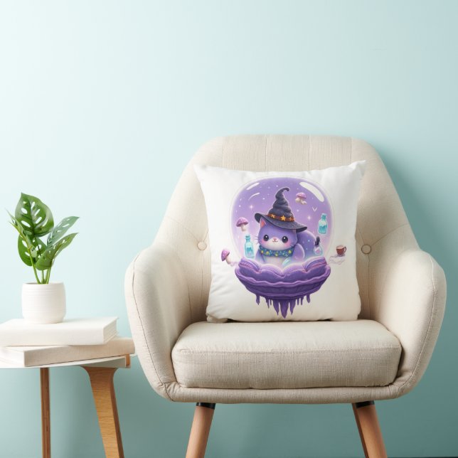 Almofada Cozy Cosmic Witch Cat Galaxy Throw Pillow (Cadeira)
