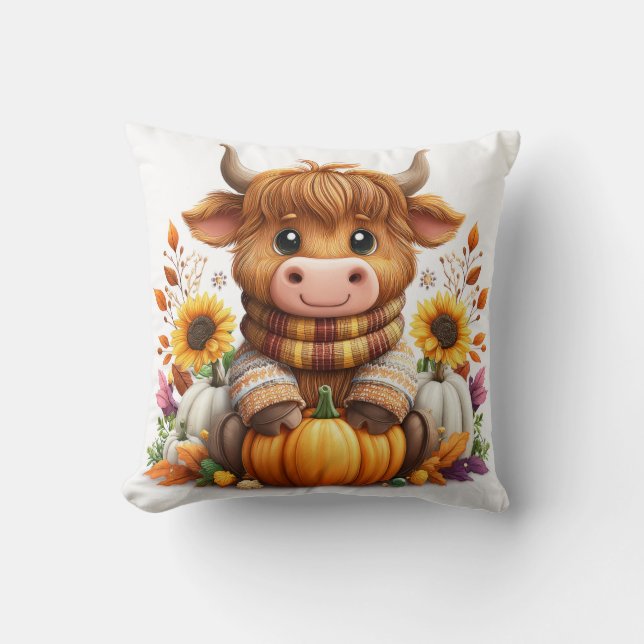 Almofada Cozy Cow with Pumpkin & Sunflowers (Frente)