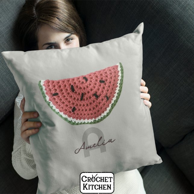 Almofada Cozy Crochet Watermelle Fruta Monograma Estético (Criador carregado)